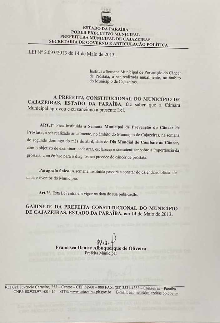 Semana Municipal de Prevenção ao Câncer de Próstata.